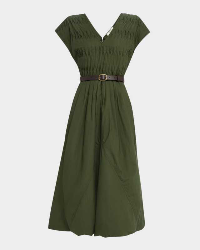 Sullivan Belted Short-Sleeve Bubble Midi Dress